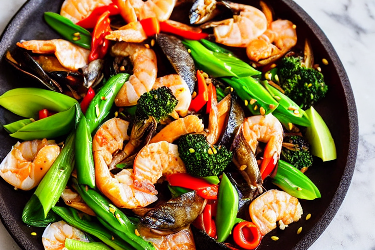 Cook the seafood. Turn heat to high. Add the prepared seafood to the wok. Stir-fry or braise accordi