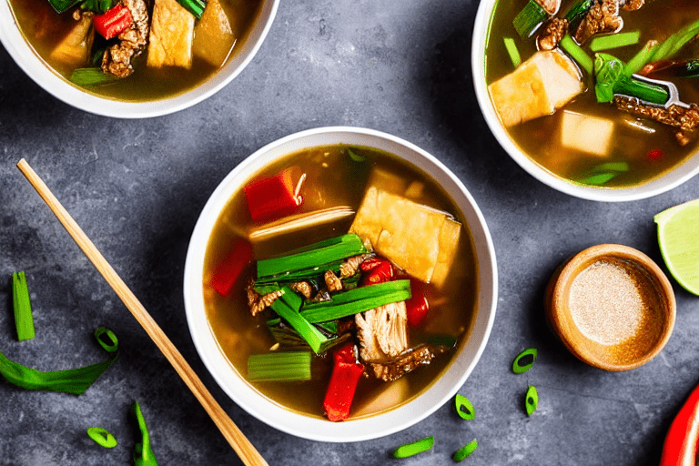 Build the broth. Heat a little oil in a pot. Add ginger slices and scallions, stir for 30 seconds. A