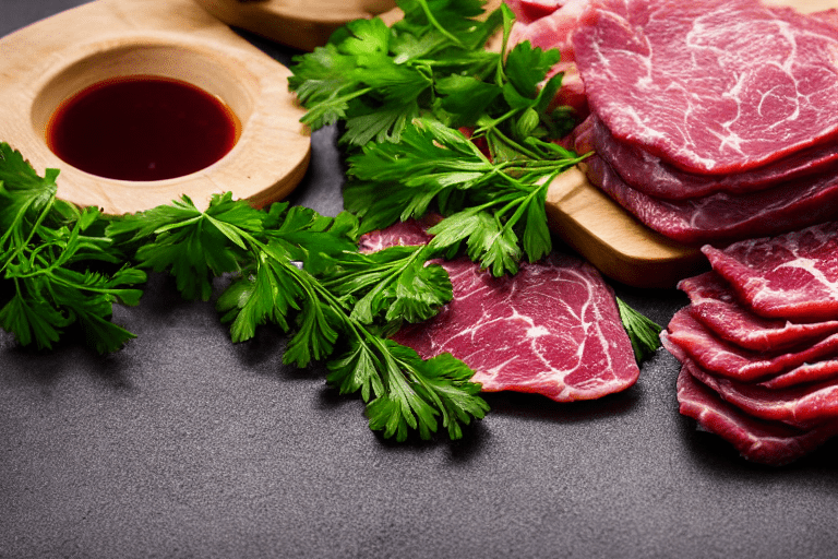 126 Slice and marinate. Cut the meat against the grain into thin, uniform slices about 3mm thick. Th