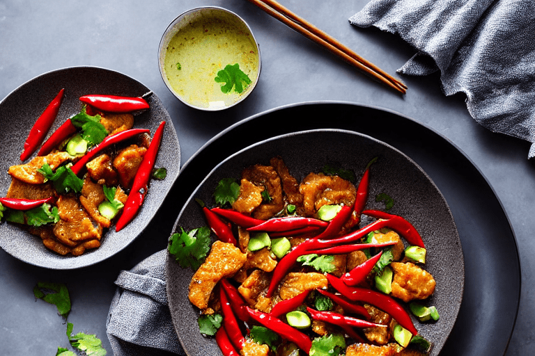 155 Add ginger, garlic, and chilies. Push the fried slices to one side of the pan. Add the julienned