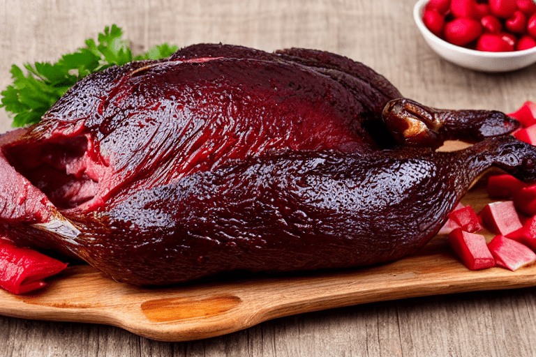 140 Prepare the duck and blood. Rinse the duck pieces thoroughly and pat dry with paper towels. The