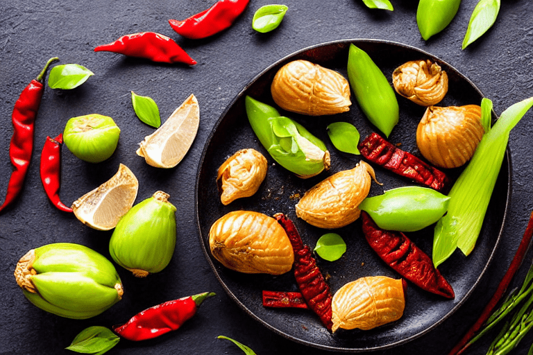 Aromatics and spices. Heat oil in a wok over medium heat. Add ginger slices, garlic, dried chilies,