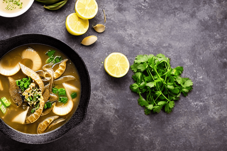 Build the broth. Heat a little oil in a pot. Add ginger slices and scallions, stir for 30 seconds. A